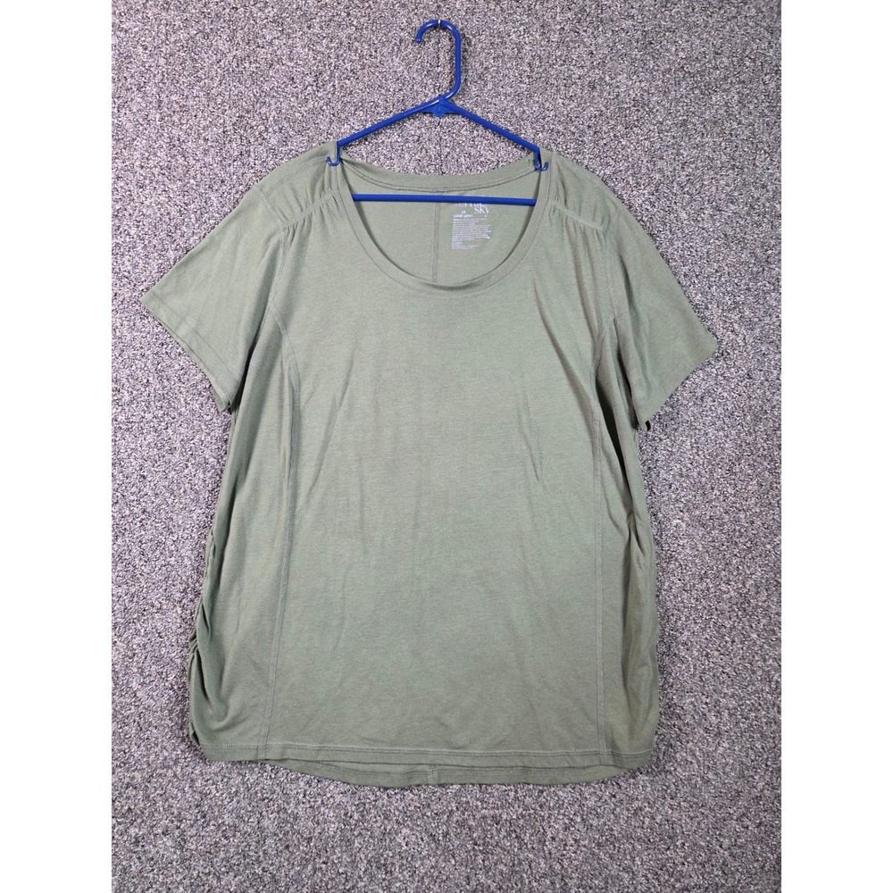 Terra & Sky Tee Shirt Womens 1X Bay Leaf Green Short Sleeve Ruched Scoop Neck